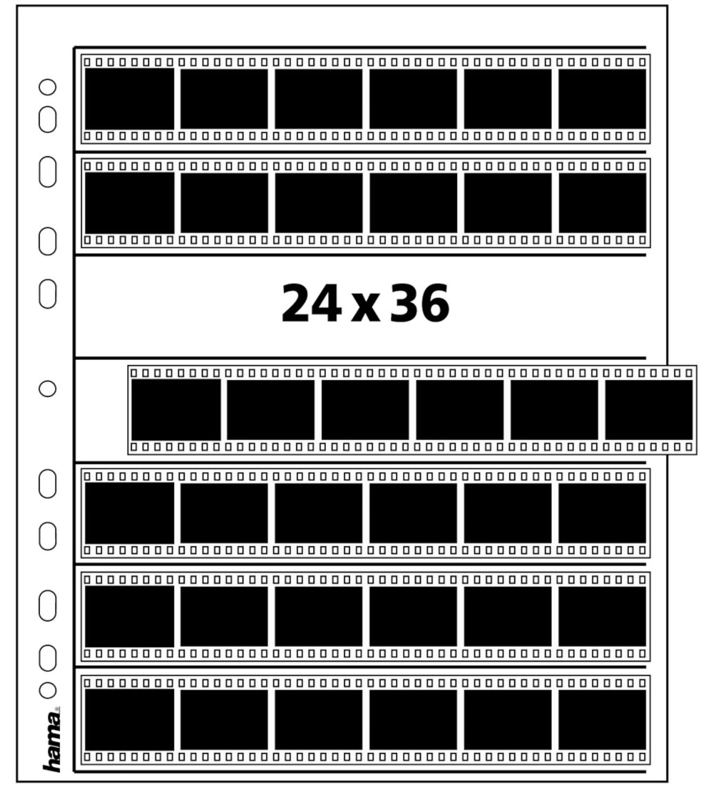 Hama Negativlommer til mappe 25-pakke, fire gennemsigtige rækker til 135-film 24x36, hulmargin til ringbind.