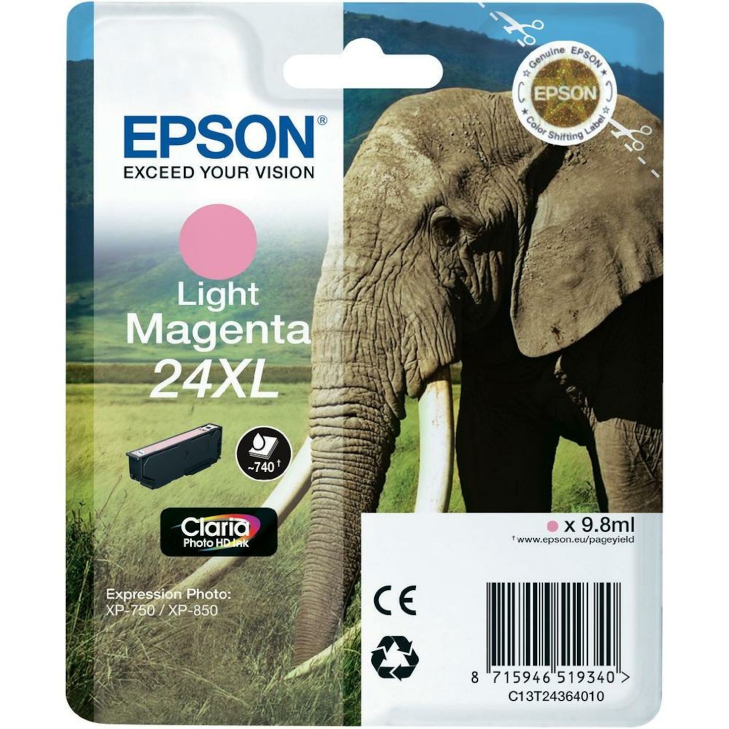 Epson T2433 XL blækpatron lyserød 9.8ml til XP-750 og XP-850.