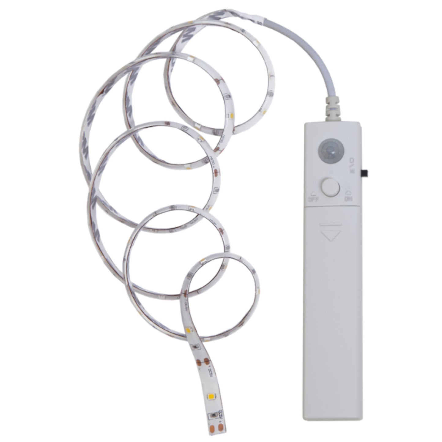 Luxorparts LED-list skabsbelysning 1m, batteridrevet, varm hvid spiral LED, bevægelsessensor, kontrolknap.