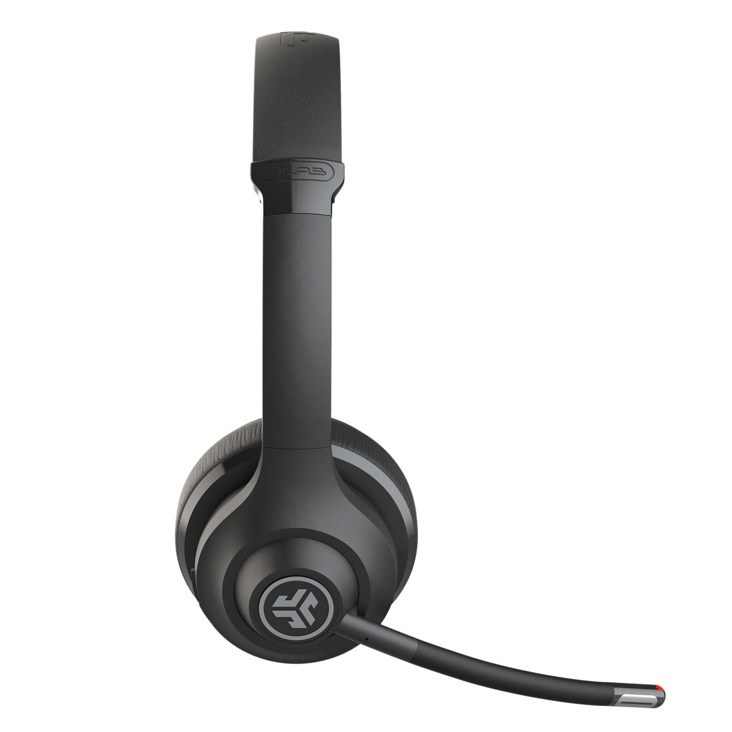 Jlab GO Arbejde Trådløst headset sort med runde ørekopper, centralt logo, justerbar mikrofon, 45 timers batteritid.