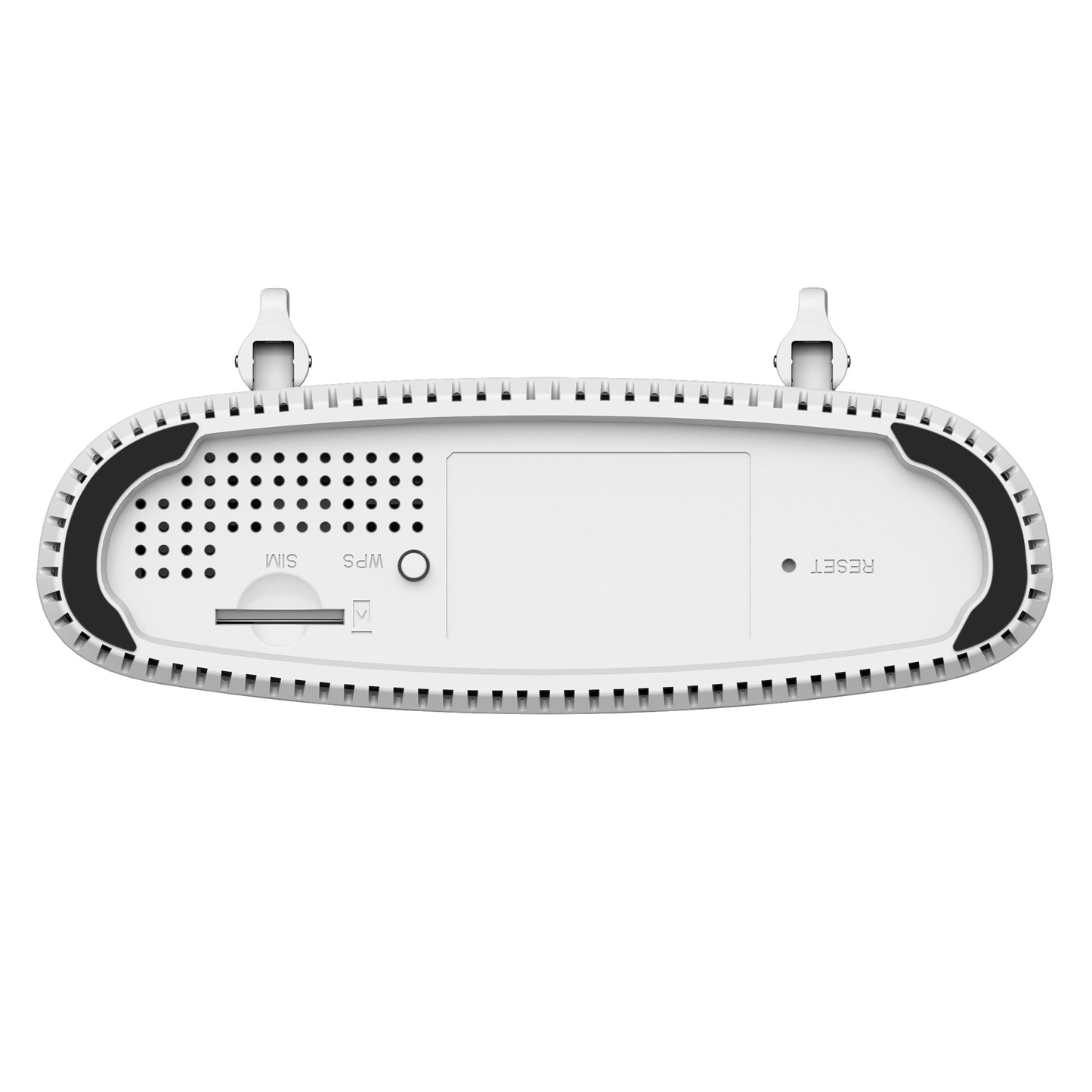 Dlink DWR-960/W 4G+ router AC1200 set nedefra med ventilationshuller, SIM-kort slot, WPS/reset knapper, vægbeslag.
