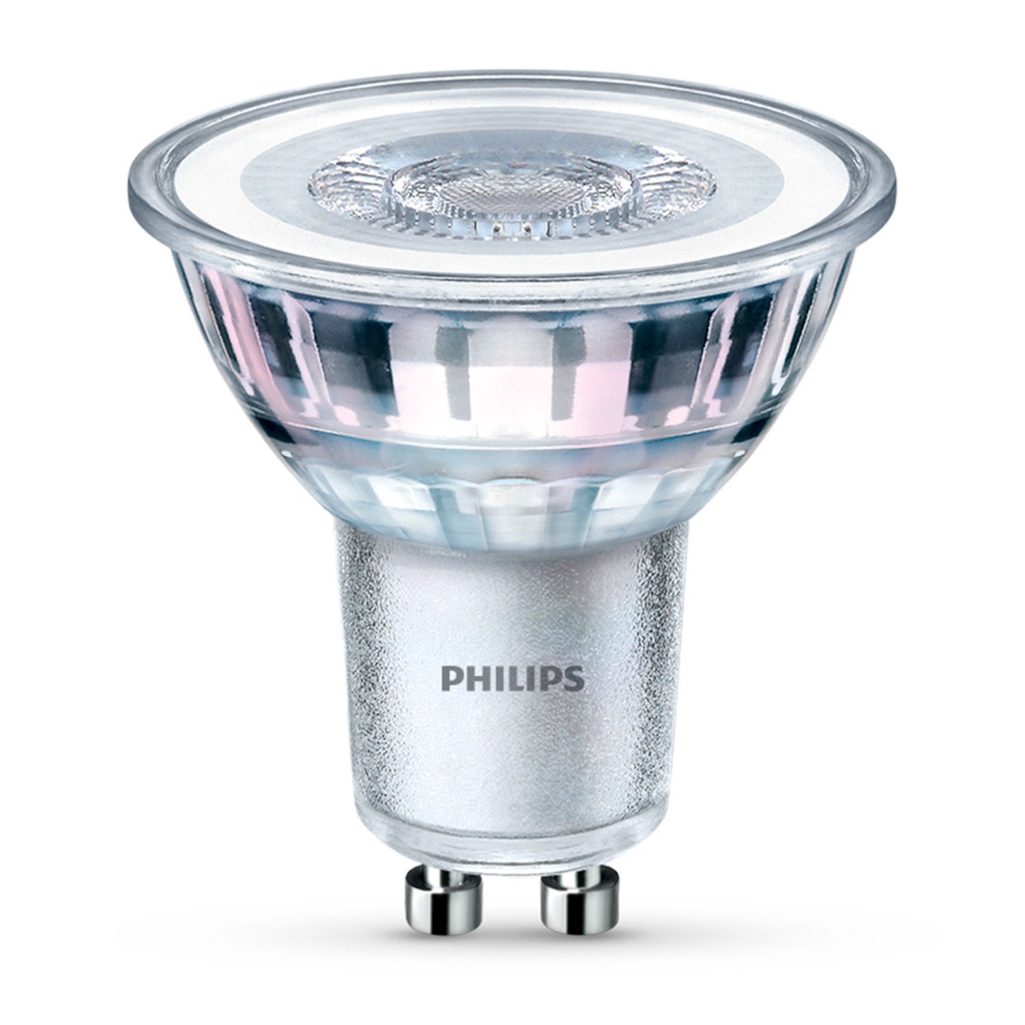 Philips LED-pære GU10 255 lm 3-pak klar spotlight med sølv metallic bund og transparent top, 3 stk.