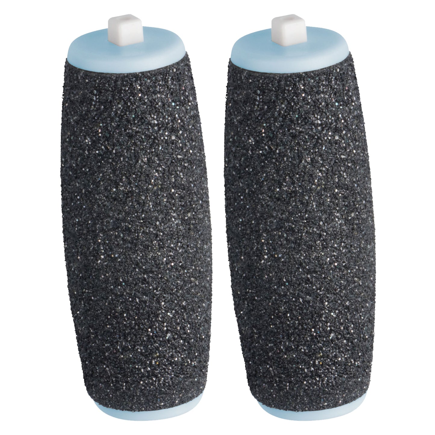 Medisana CR870 fodfil refiller 2 stk sorte, cylindriske slibehoveder med blå bund og hvide ender.