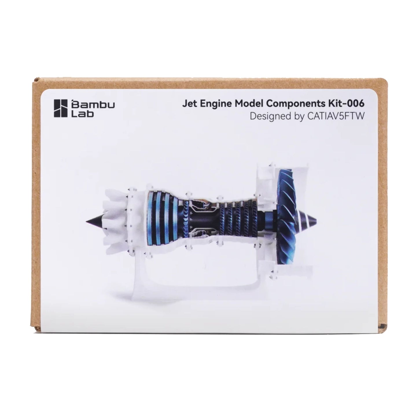 Bambu Lab 3D-kit til jetmotor Grå æske med grå jetmotor-model vist på forsiden.