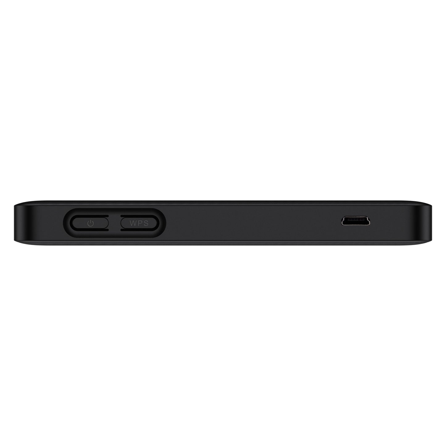 TCL Router MW42V sort, power-knap, WPS-knap og micro USB-port synlige på siden egnet til mobilt bredbånd.
