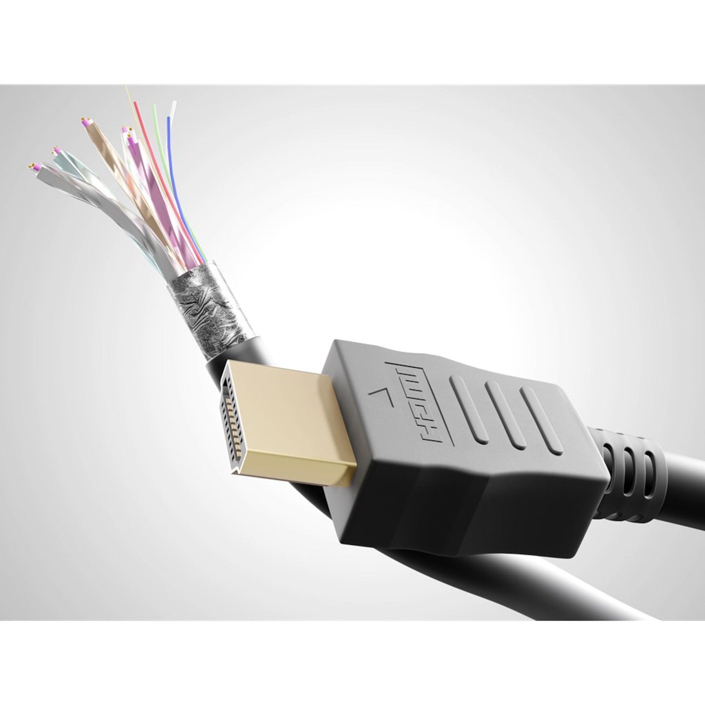 HDMI-kabel High Speed 15 m, delvist afisoleret med synlige farvede ledninger og afskærmning, understøtter 4K/60Hz.