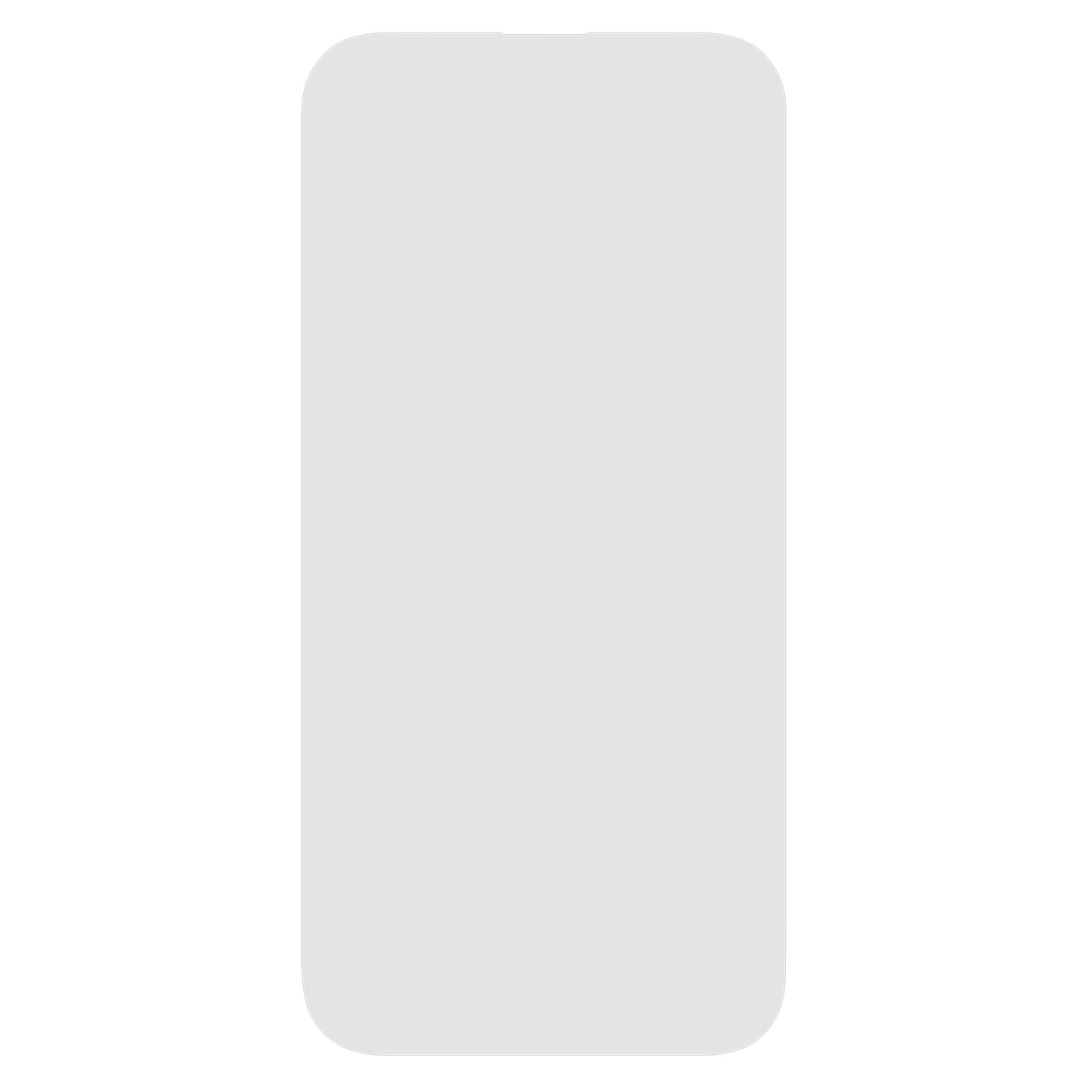 IPhone 15/16 Plus med Linocell Elite Extreme skærmbeskyttelse, grøn roterende flueben vises på skærmen.