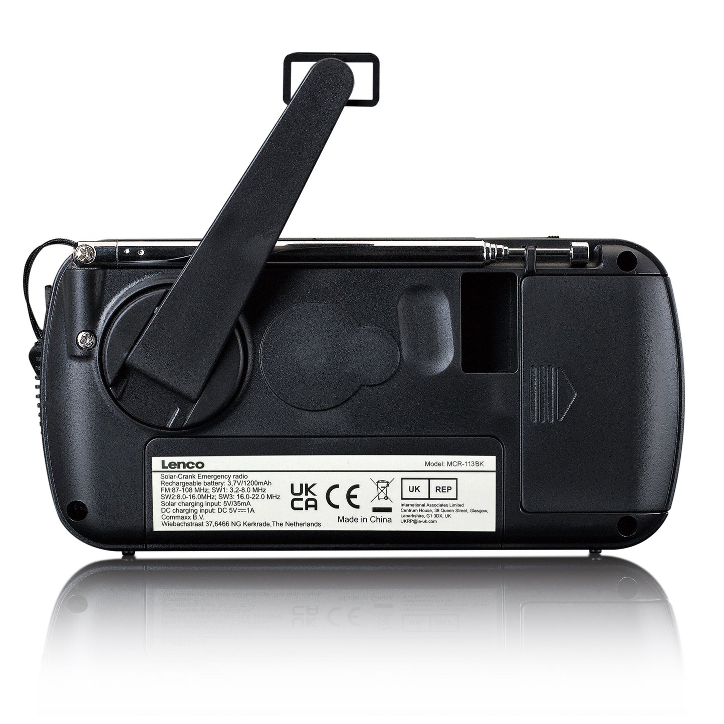 Lenco MCR-113BK FM-radio med dynamo- og solcelleopladning sort model.