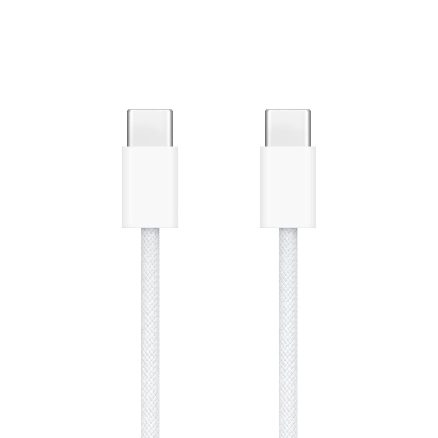 Apple USB-C til USB-C kabel, hvid flettet, synlige stik og USB-C-tilslutning, passer til Magic Keyboard.