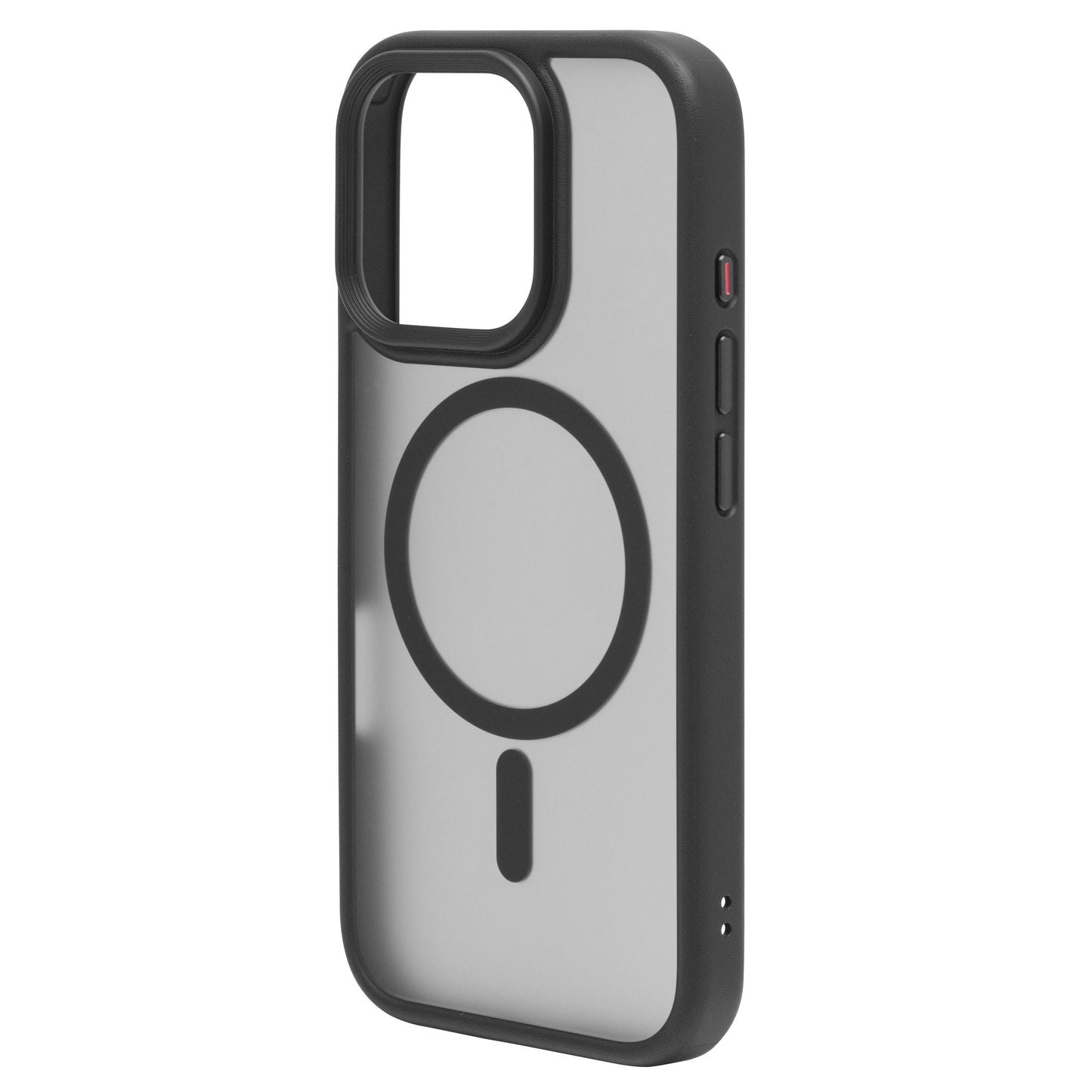 Hard Case mobilcover til iPhone 16 Pro, sort transparent med MagSafe-kompatibilitet, præcise udskæringer og cirkelmønster.