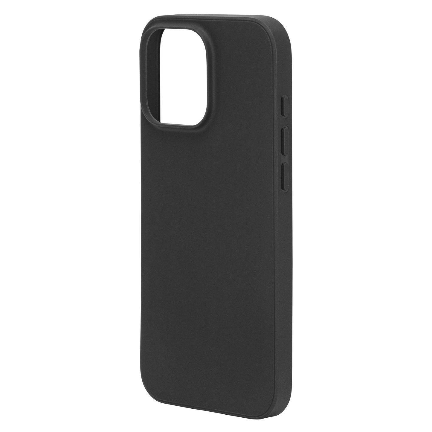 Linocell Second Skin cover til iPhone 16 Pro Max sort med stor kamerahul, slank profil og synlige sideknapper.