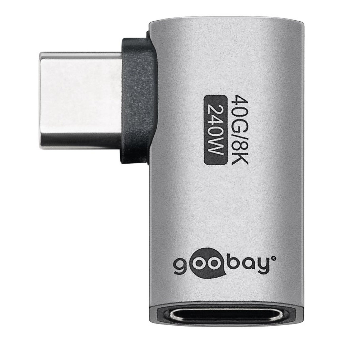 USB-C adapter 90° vinkel USB4 40Gbps 8K 240W USB-C han til hun metallic design.