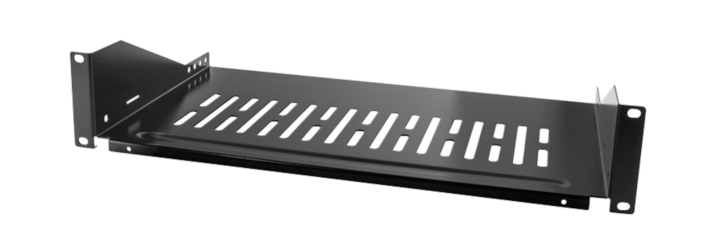 Logilink 19" ventileret sort metalthylde 2U til rackskab/serverrack med monteringshuller i enderne.