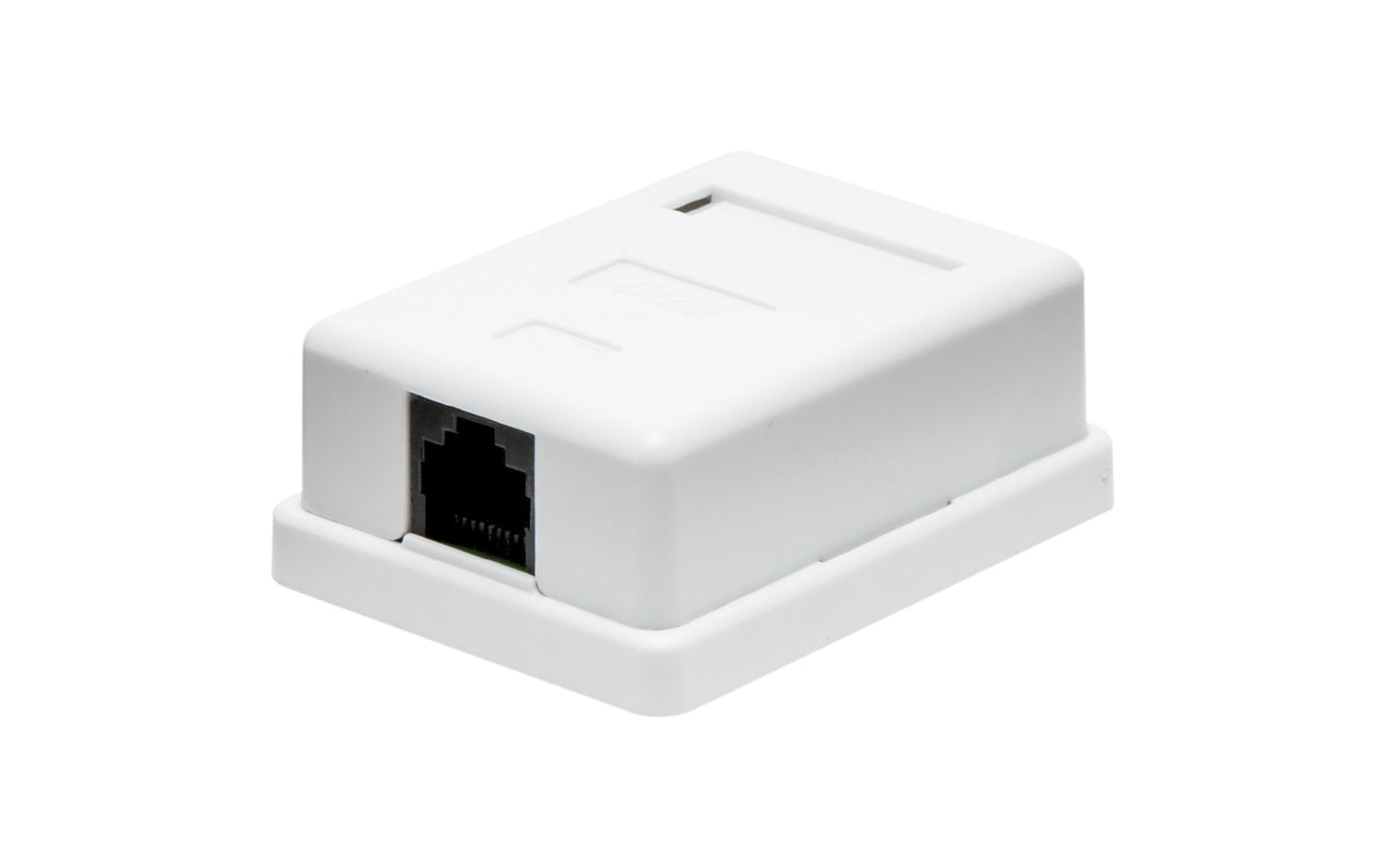 Overflademonteret UTP netværksudtag Cat.6 1-port hvid plast med én RJ45-port.