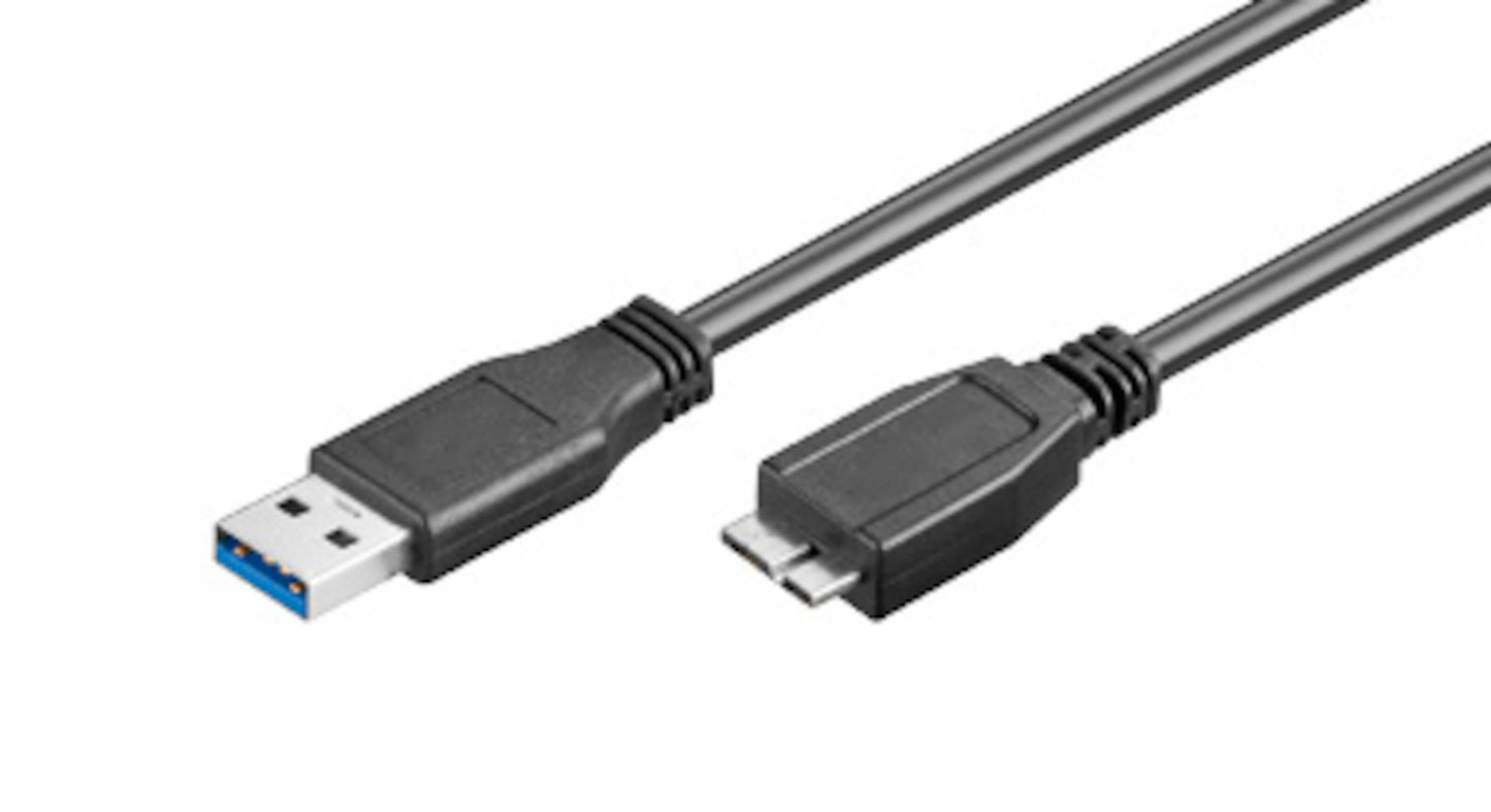 Luxorparts Micro-USB-kabel 1 m sort, USB-A 3.0 til Micro-USB 3.0, synlige stik, blå indsats i Type-A for USB 3.0.