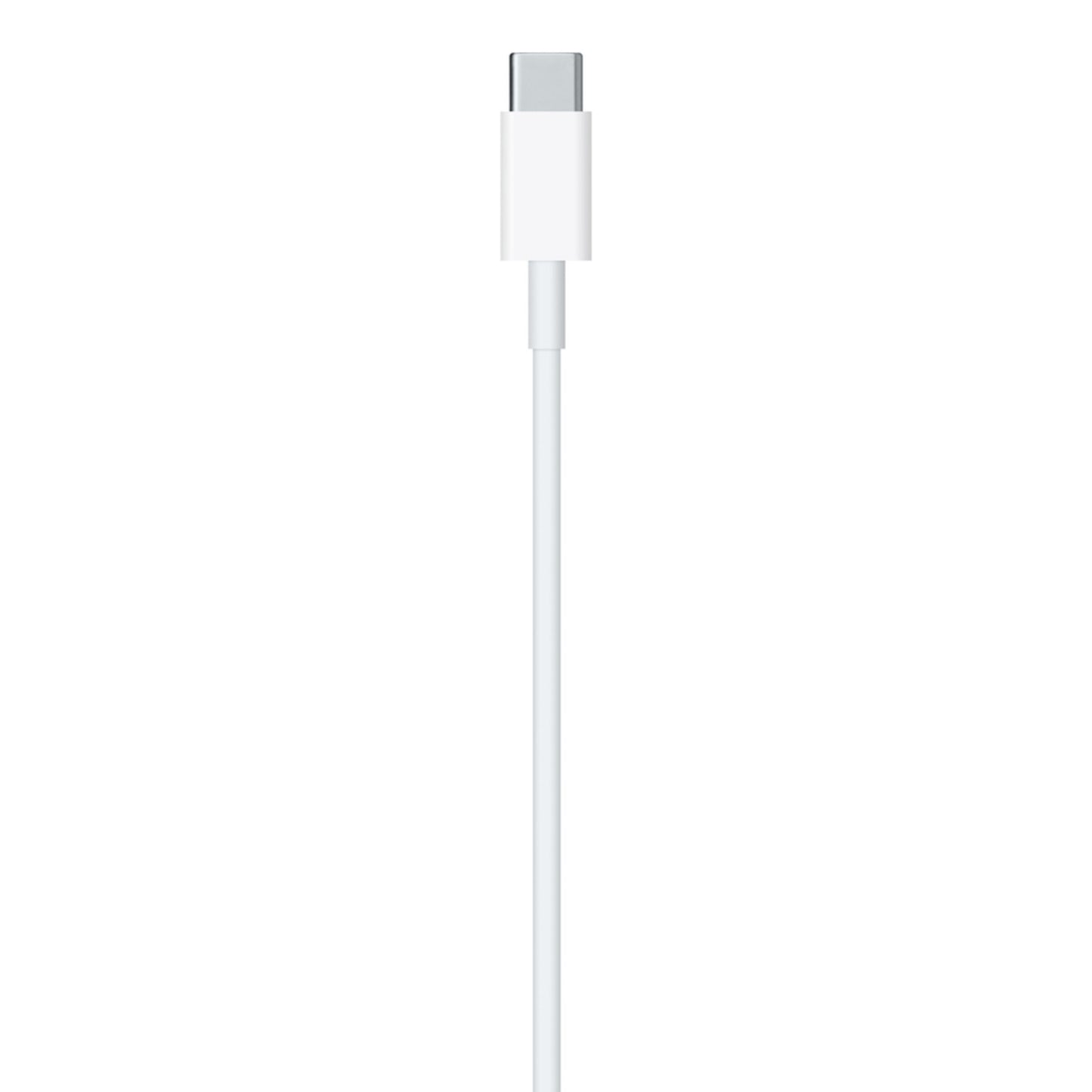 Apple USB-C til Lightning-kabel 1 m hvid med sølvstik lodret, kompatibel med hurtigopladning.