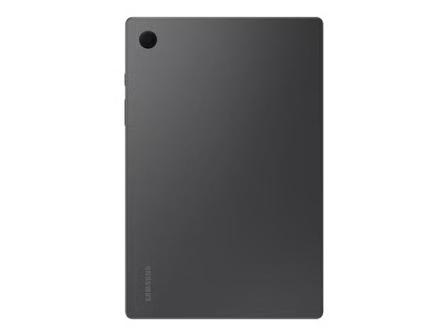 Samsung Galaxy Tab A8 10,5″ WiFi 32 GB tablet i mørkegrå set bagfra med kameraet i venstre hjørne og SAMSUNG-logoet nederst.