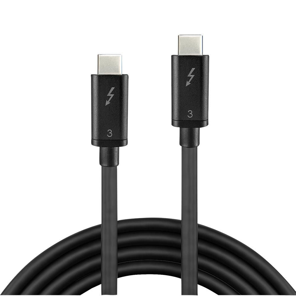 Lindy Thunderbolt 3 kabel passiv 0,5 m sort, spiralformet, til USB Type-C stik med lyn og '3', understøtter 40Gbps.