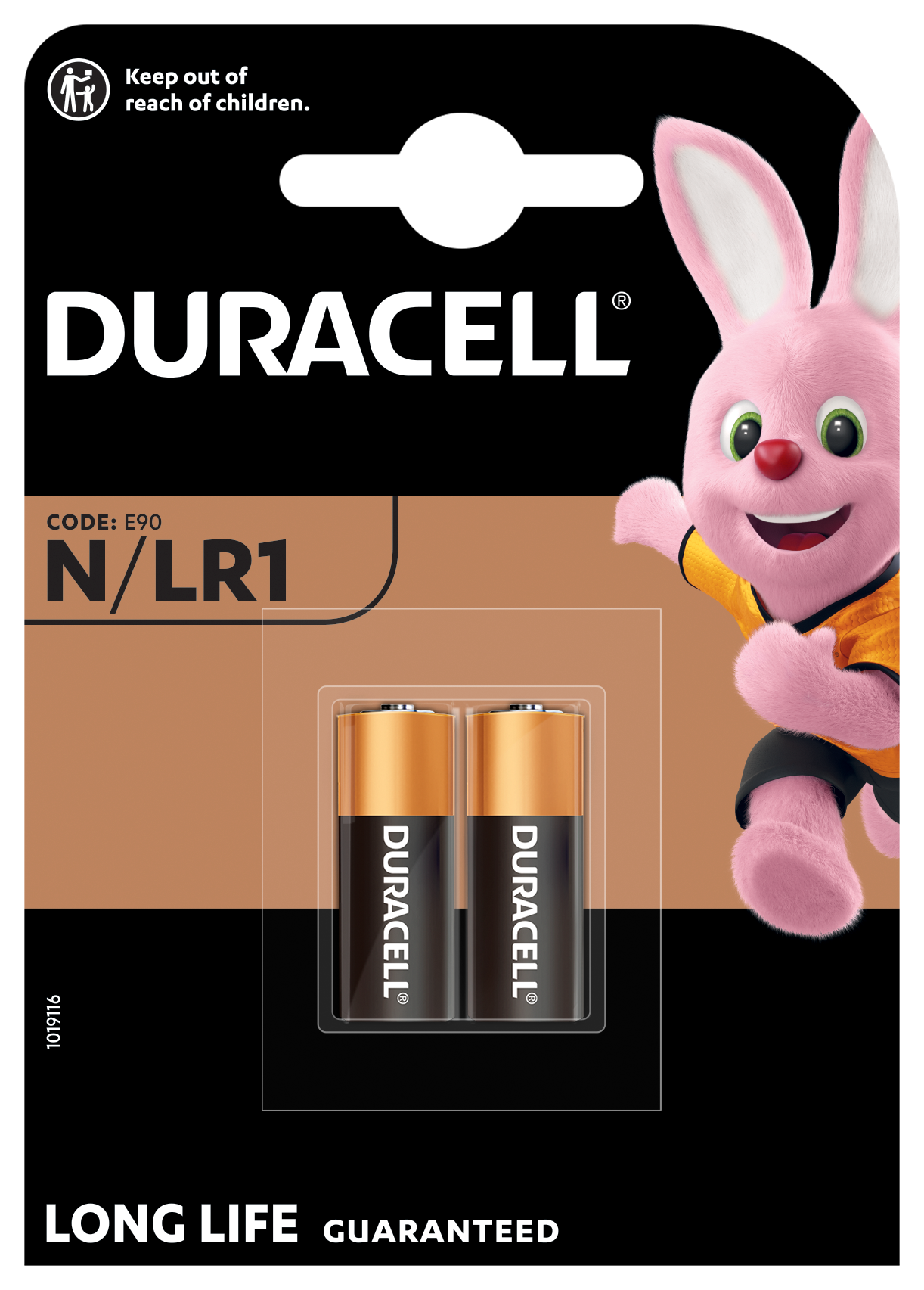 Duracell N/MN9100 alkaliske batterier 2 stk sort/kobber med Duracell Bunny-logo.