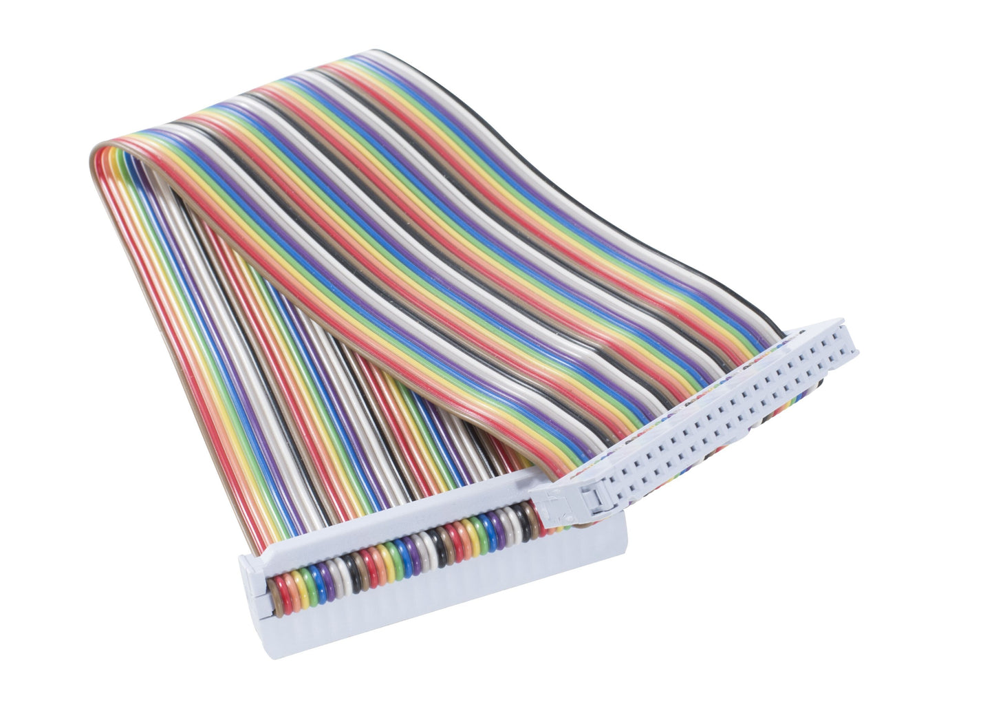 40-pin GPIO kabel til Raspberry Pi, flerfarvet ledning med hvide stik i begge ender, til elektronikforbindelser.
