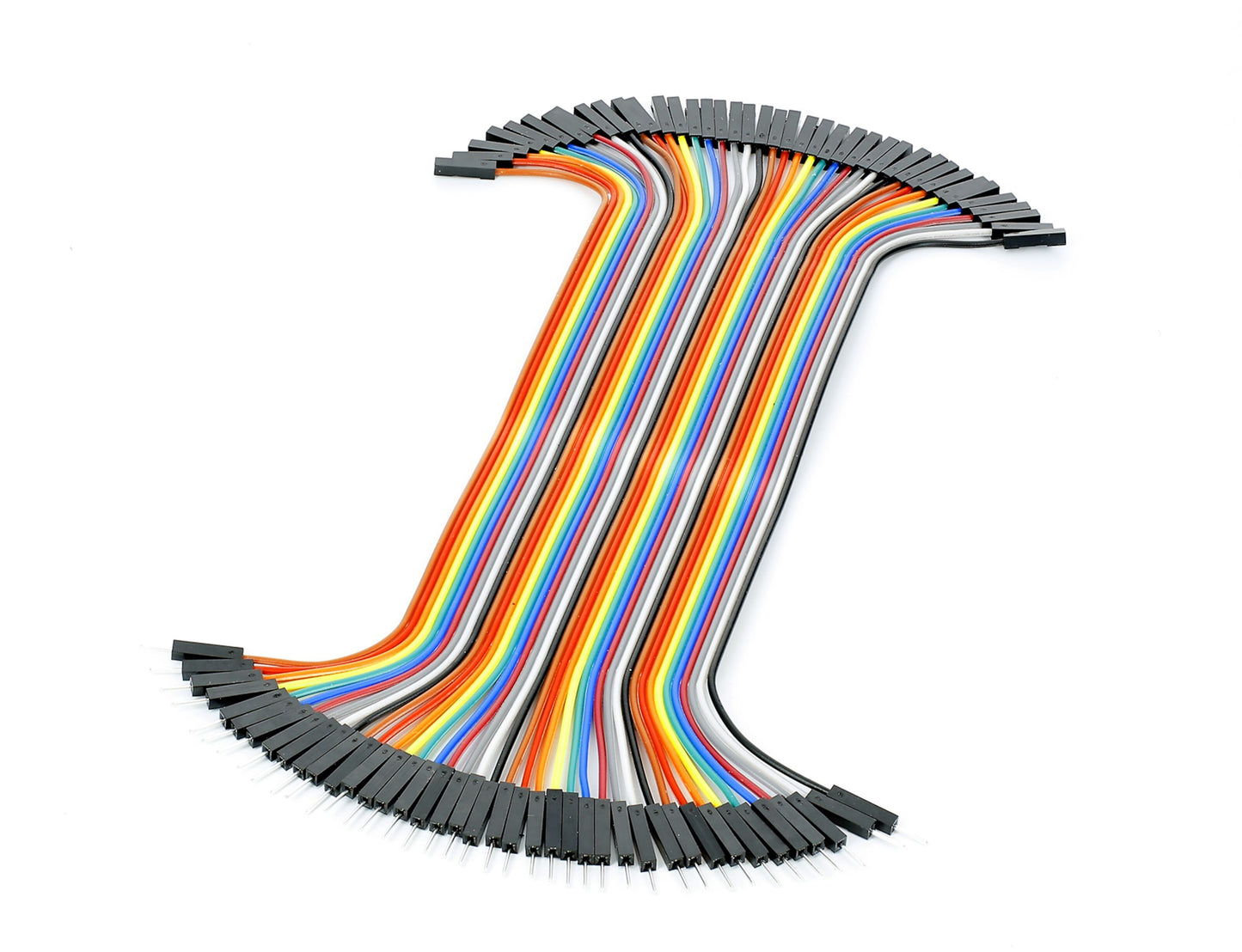 Luxorparts 40-pin delbar koblingskabel jumper wires, han-hun, Dupont-kompatibel, symmetrisk spredte forbindelser.