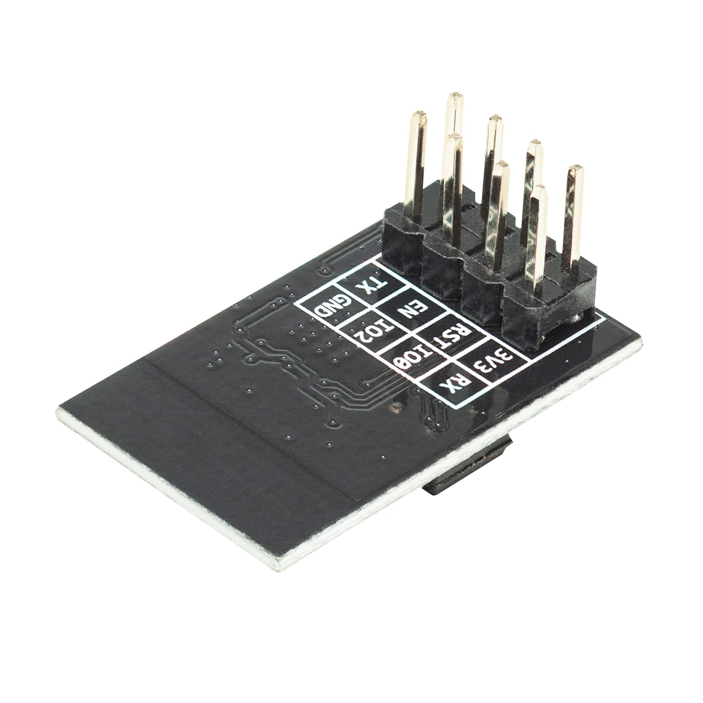Luxorparts Wifi-modul til Arduino ESP8266, sort print, 6 metalben med GND TX IO2 EN IO0 RST/IO0, 3V3 mærket, 4 GHz.
