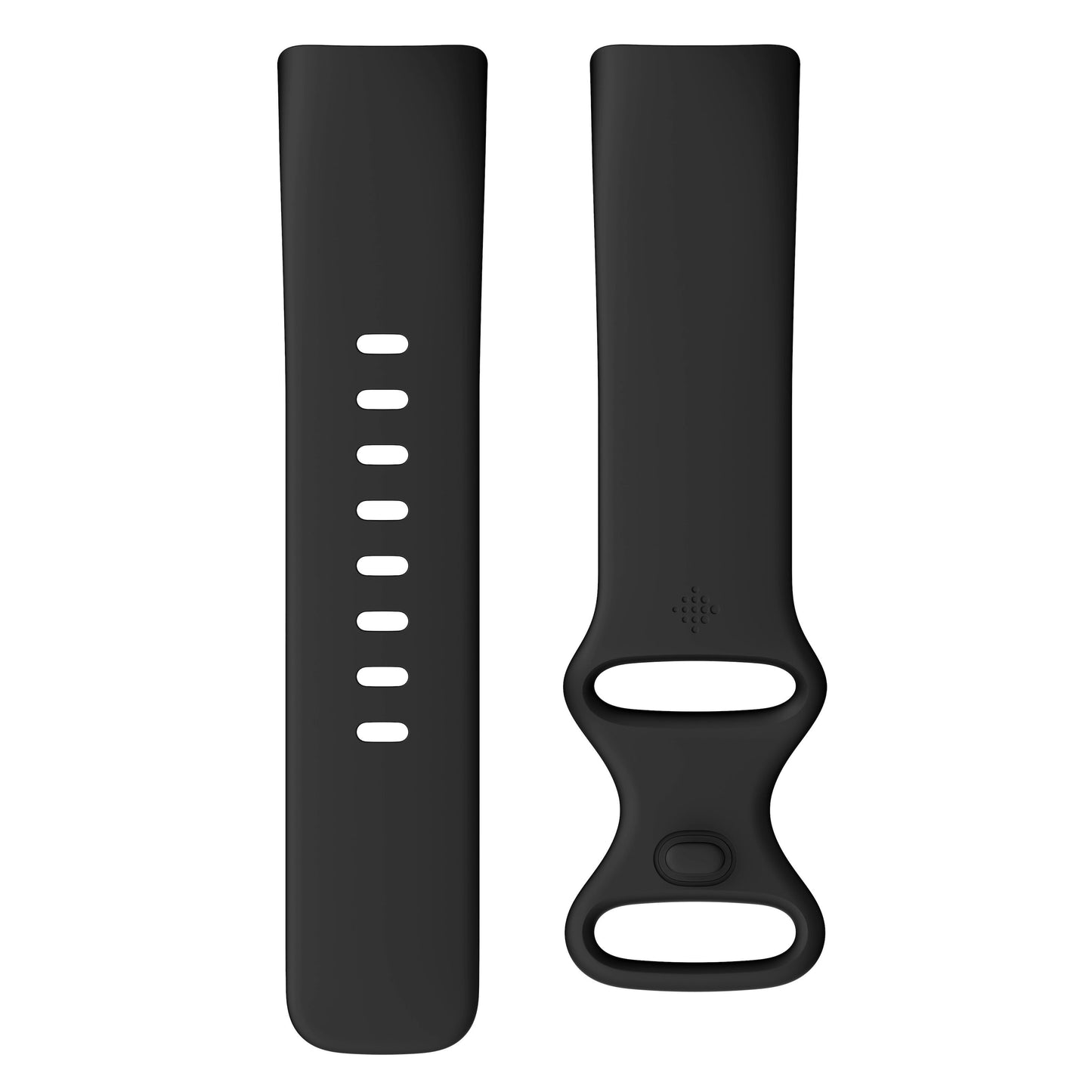 Fitbit Oplad 6 aktivitetsarmbånd sorte silikoneremme, en med justerbare huller, en med åbning og knaplukning.