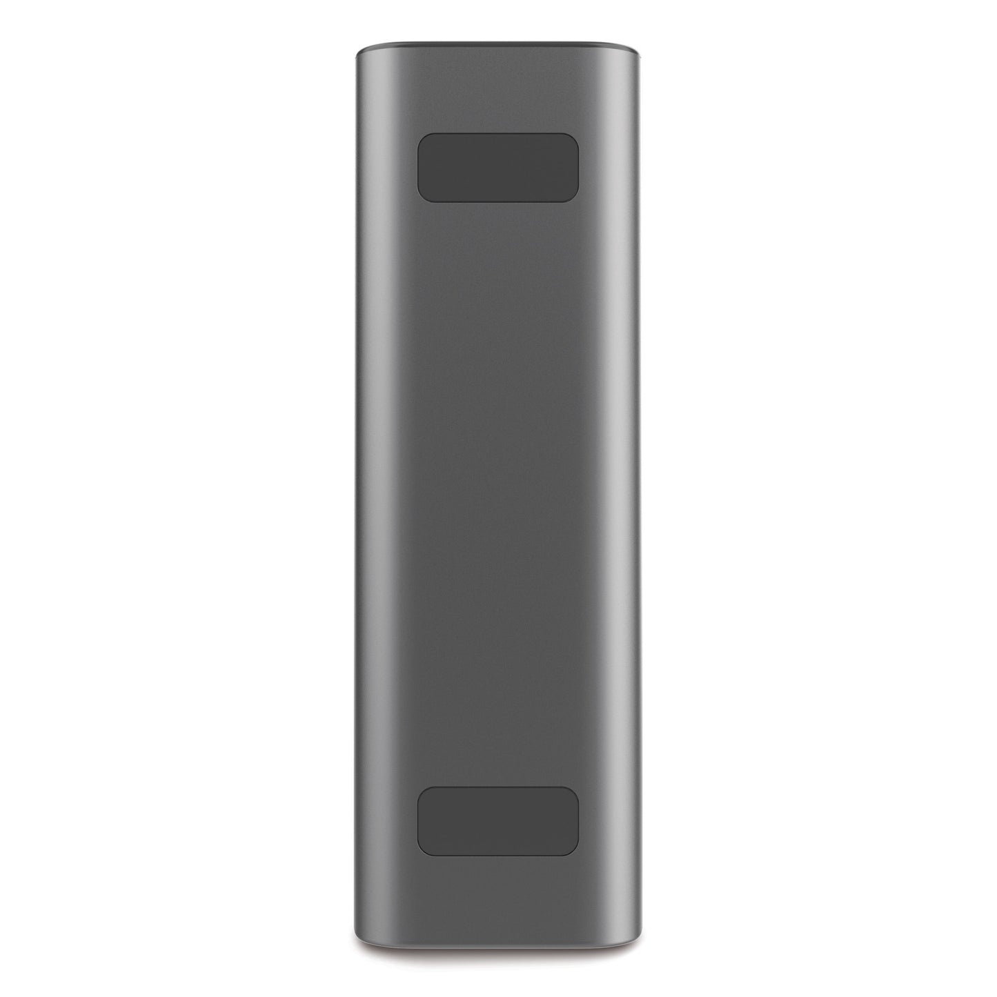 Linocell Premium Powerbank 100W 20000mAh, høj rektangulær form, metallic grå, afrundede kanter, to slags felter på fronten.