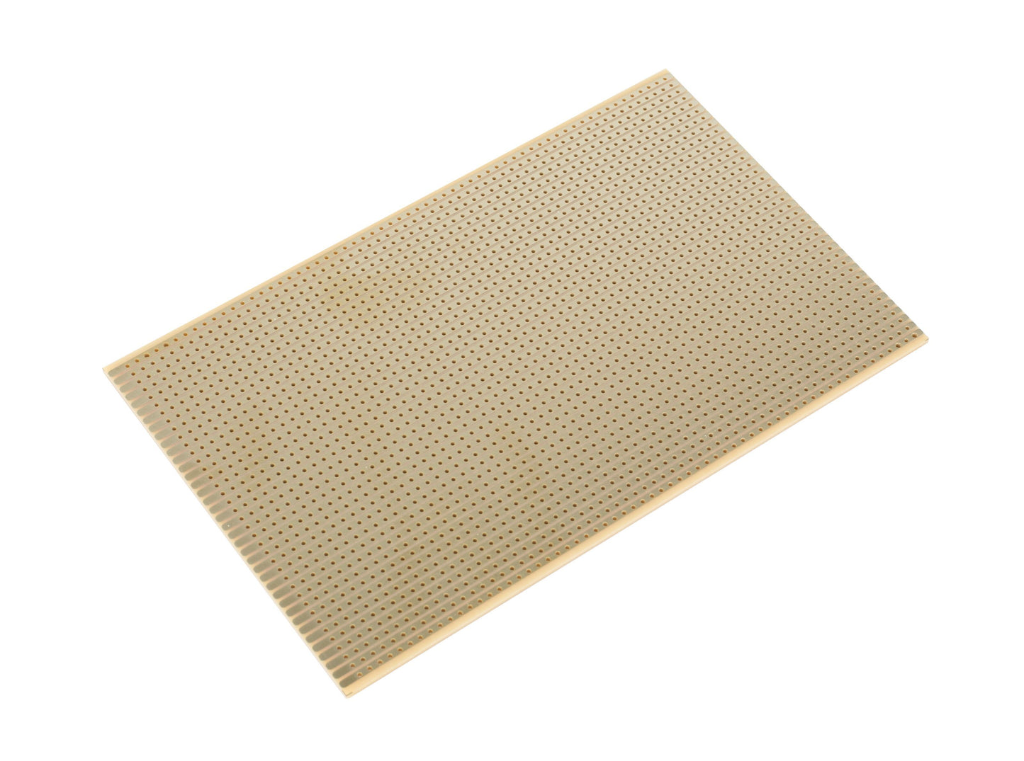 Eksperimentkort FR2 100x160 mm i lys brun, rektangulær med jævnt fordelte huller til kredsløb og opbygning.