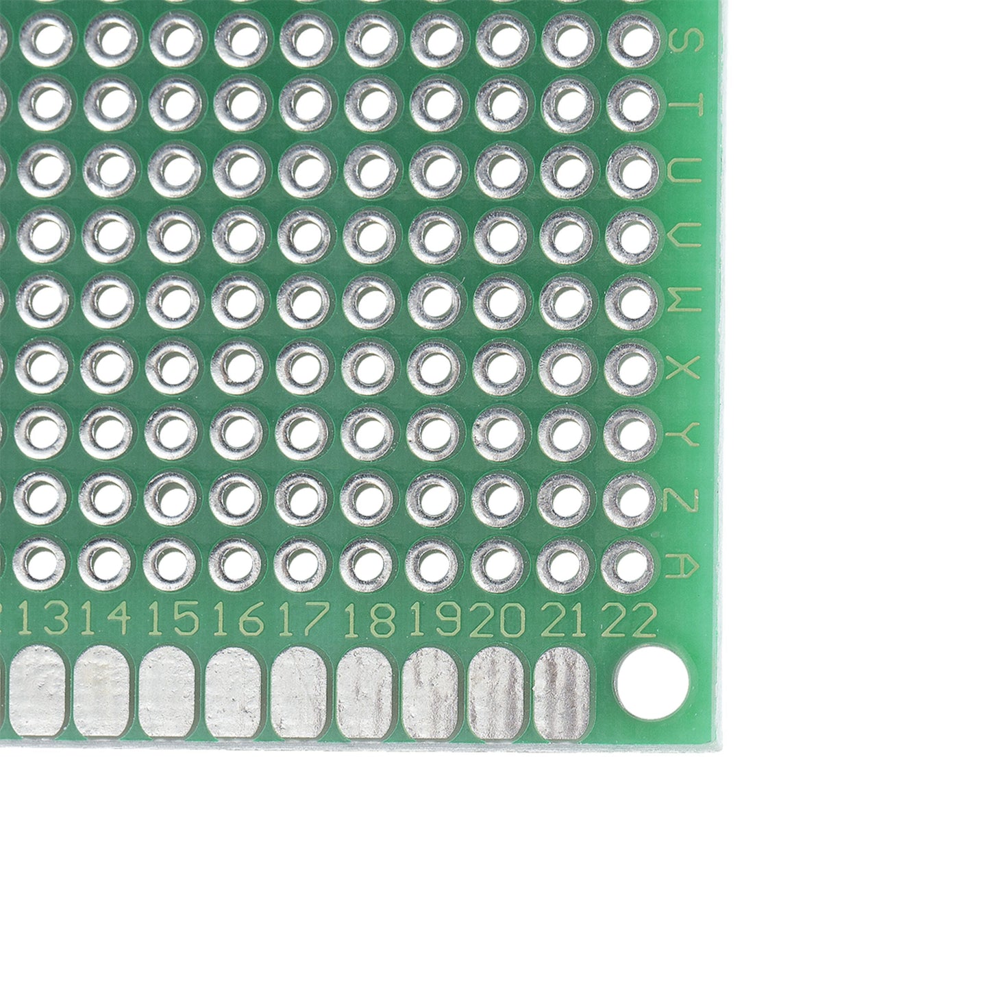 Luxorparts Eksperimentkort 60x80 mm, grønt FR4 prototypeboard med huller S-A, 13-22 og metalpads langs kanten, pakke á 10.