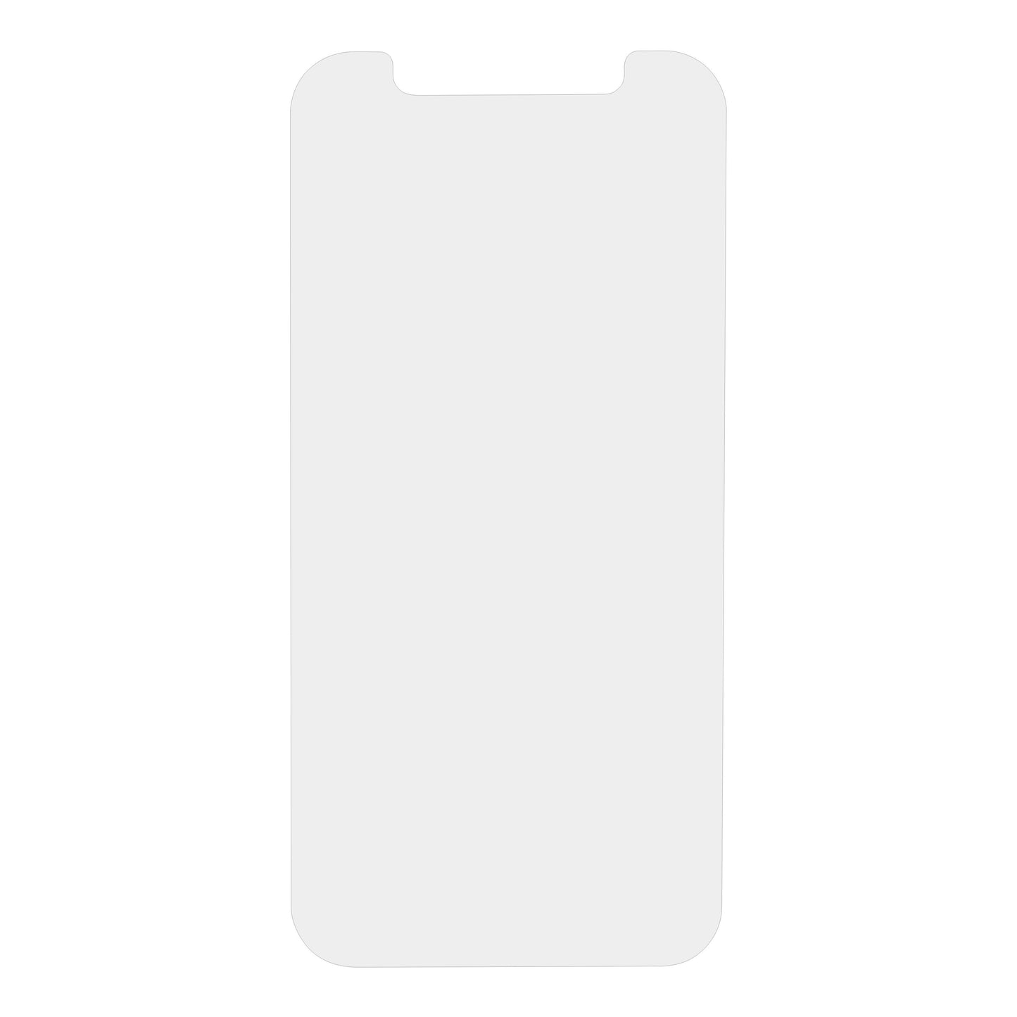 IPhone 12 hvid med afrundede hjørner og topcenter notch, påført Elite Extreme hærdet glas skærmbeskyttelse.