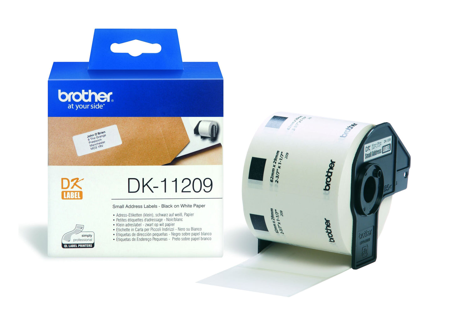 Brother adressetiketter 29x62 mm til etiketprinter, én rulle inkl. emballage.