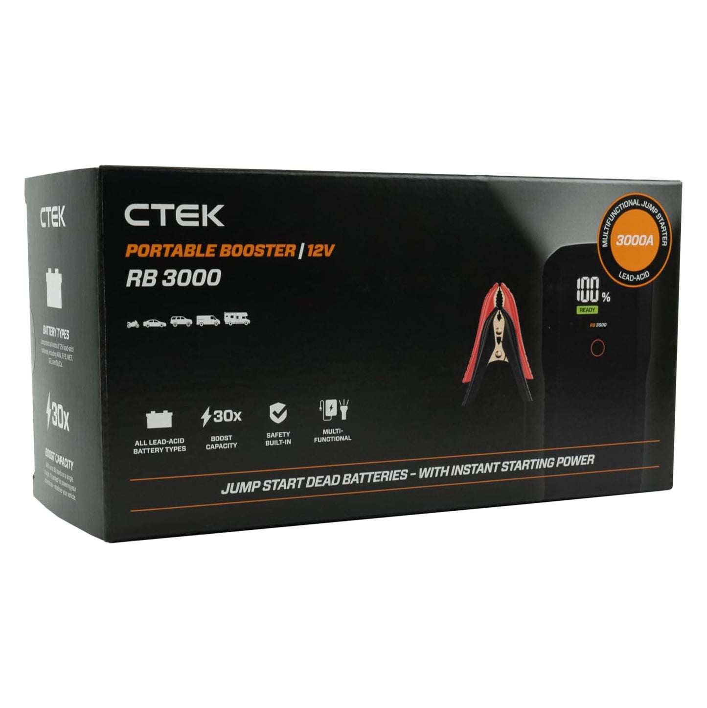 Ctek RB 3000 Startbooster æske, 59,2 Wh, 3000A peak, 30x boost kapacitet, til 12V batterier.