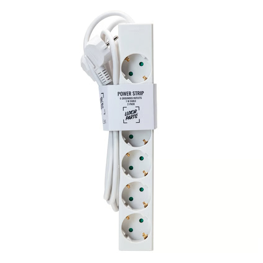Luxorparts Stikdåse 6-vejs 1 m, Hvid, 2-pak