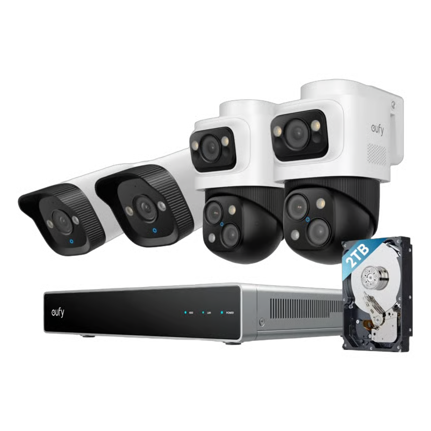 Eufy NVR S4-sikkerhedssystem i hvid med 4 stk. 4K PoE-kameraer og 2 TB NVR.
