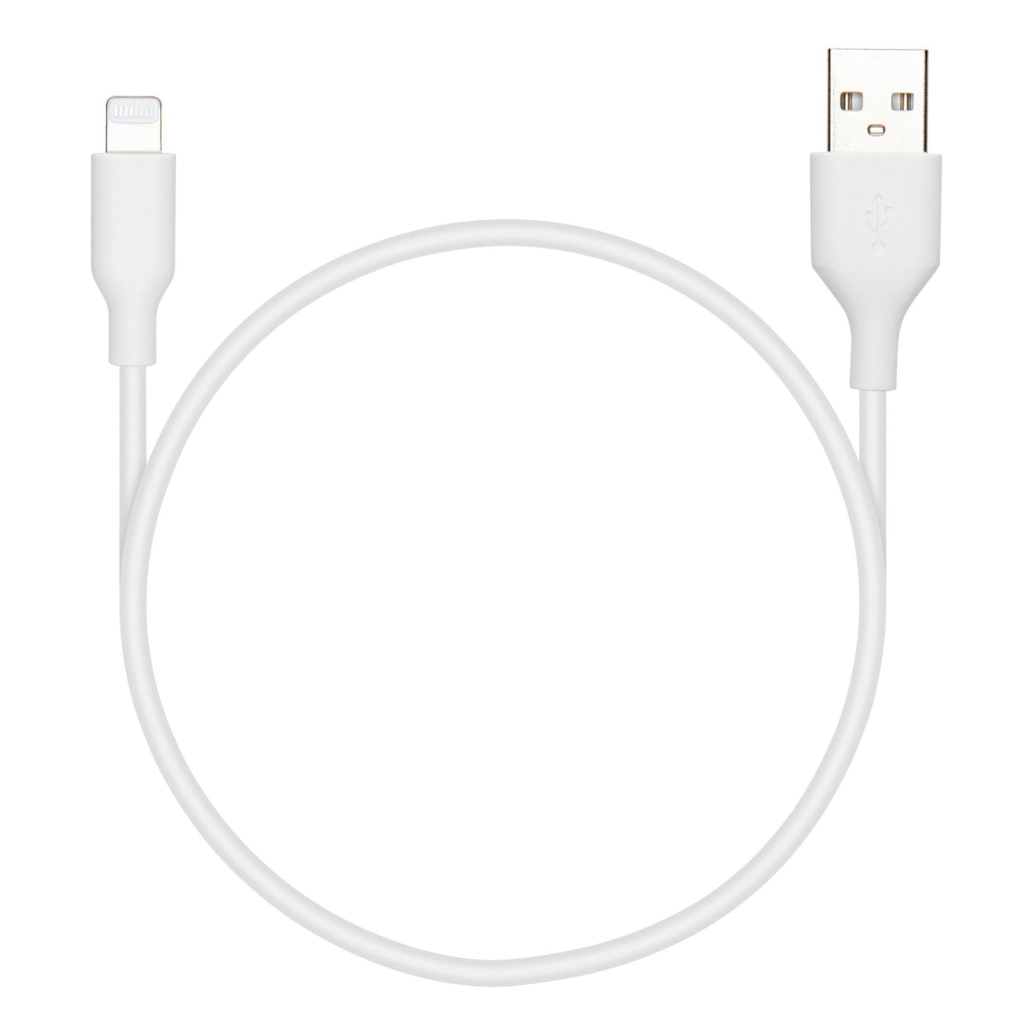 USB-A til Lightning-kabel, MFi-certificeret, 0,5 m, hvid, USB-A stik ene ende og Apple Lightning-stik anden ende.