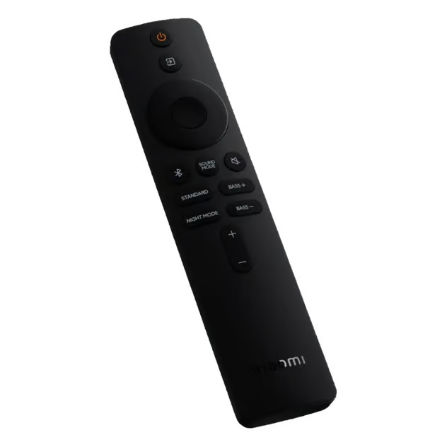 Xiaomi Soundbar Pro 2.0, 84 W, Dolby Audio, HDMI eARC, sort soundbar og fjernbetjening med knapper til lydstyring.