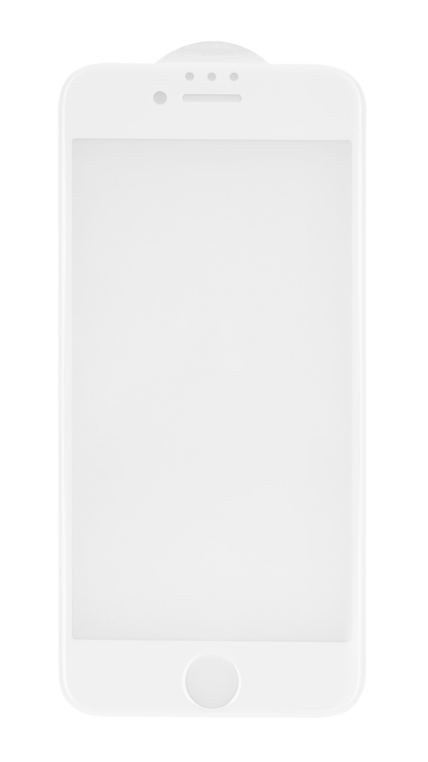 IPhone 6/7/8 hvid smartphone med Elite Extreme Curved hærdet glas skærmbeskyttelse.
