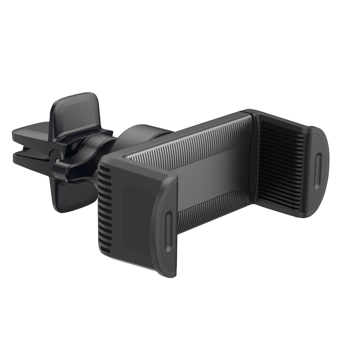 Ledet universalholder til mobil og GPS, sort, til bil-ventilationsgitter, justerbare greb, rillet inderside, 360° drejbar.