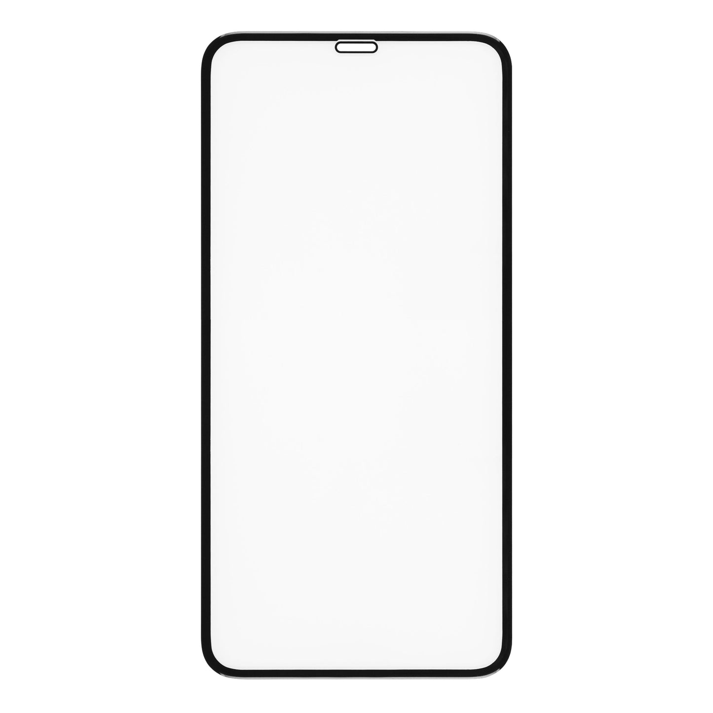 IPhone Xs Max/11 Pro Max med sort ramme og afrundede hjørner set forfra velegnet til Elite Extreme Curved Skærmbeskyttelse.