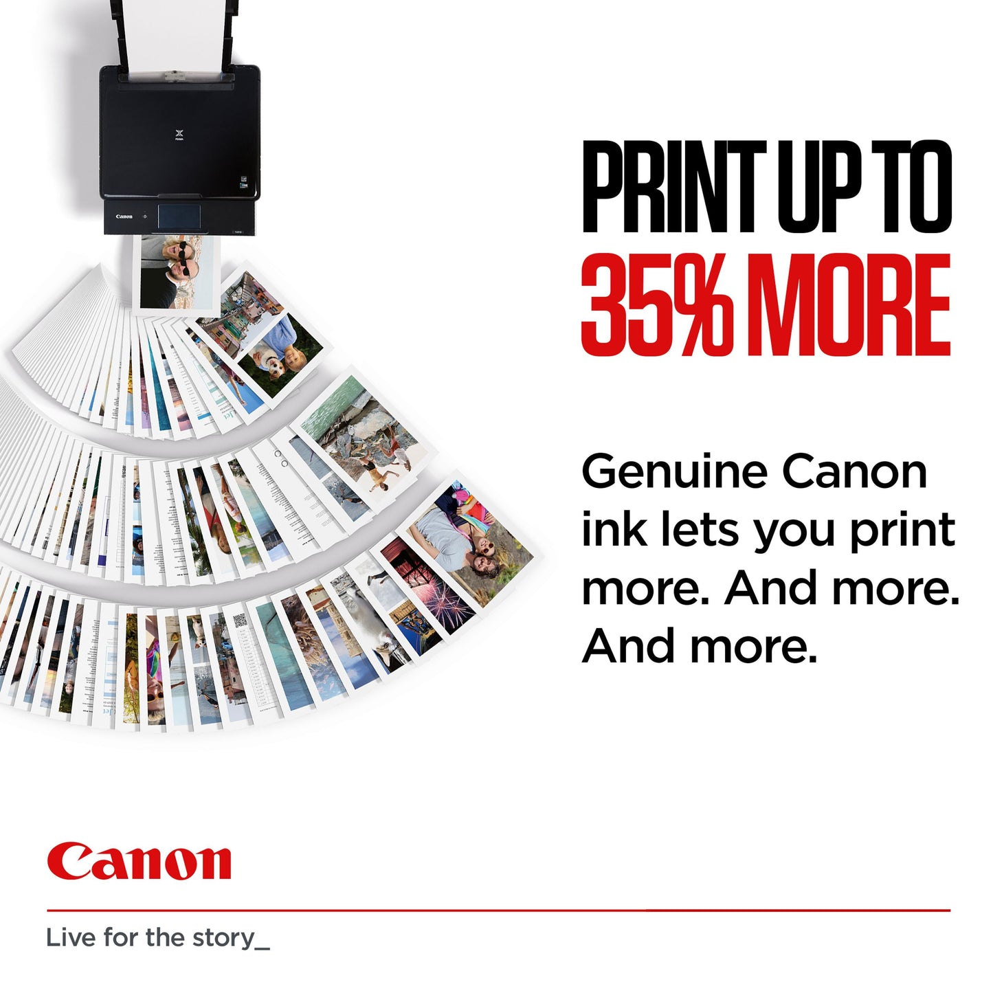 Canon-printer med tekst: Print op til 35 mere, original PGI-580 og CLI-581 blækpatron 5-pakke, Canon-logo.
