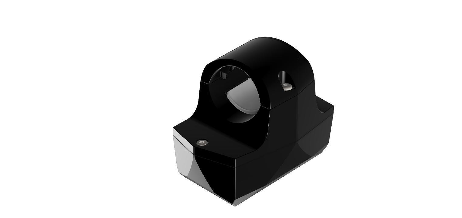 Copenhagen Trackers Gemstone Bike GPS tracker Sort 3D-visning, sort enhed med cylinderhul på rektangulær base.