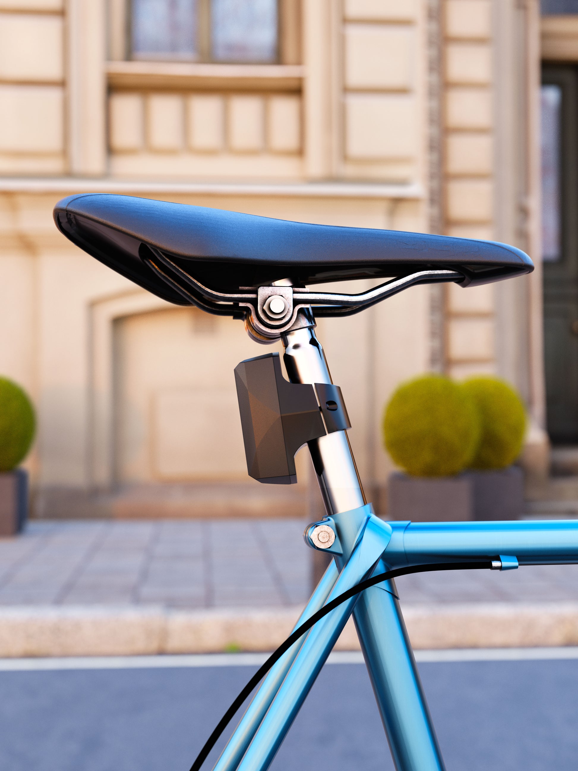 Copenhagen Trackers Gemstone Bike GPS tracker sort, monteret ved sadel og sadelpind, ingen abonnement.