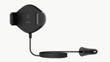 Belkin BOOST UP trådløs biloplader 10W sort med fastmonteret ladekabel og biladapter til trådløs opladning.