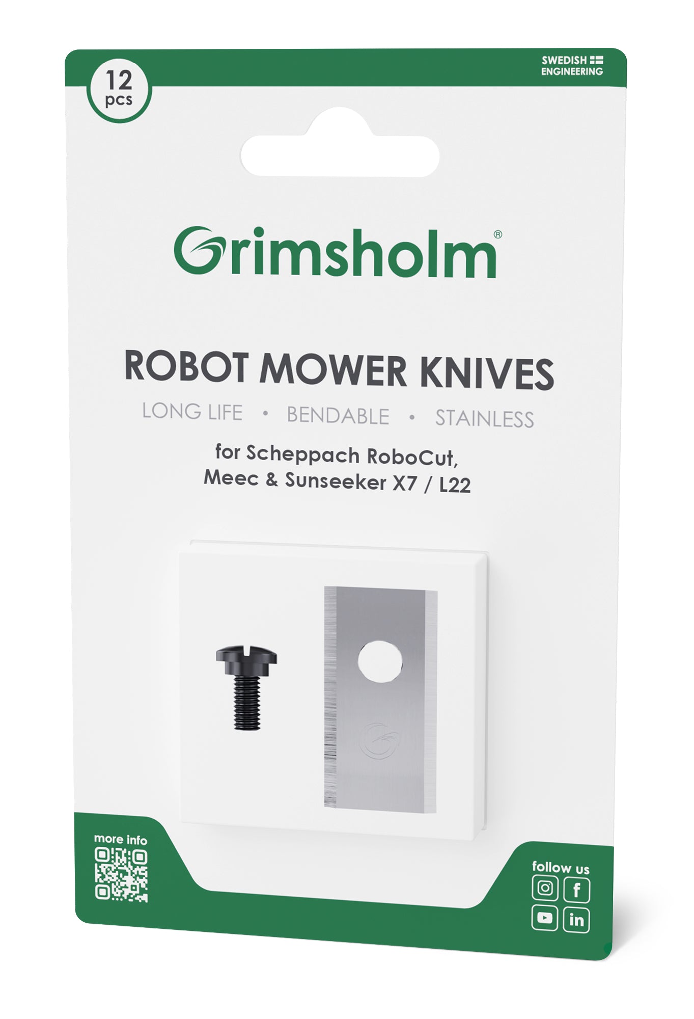 Kniv og skruer til Scheppach, Sunseeker, Meec robotplæneklipper 12 stk passer Robocut Sunseeker X7/L22.