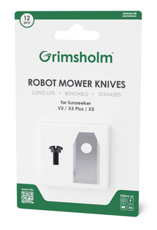 Grimsholm knive og skruer 12-pak til Sunseeker V3/X3+/X5 robotplæneklipper rustfri knive reservedel.