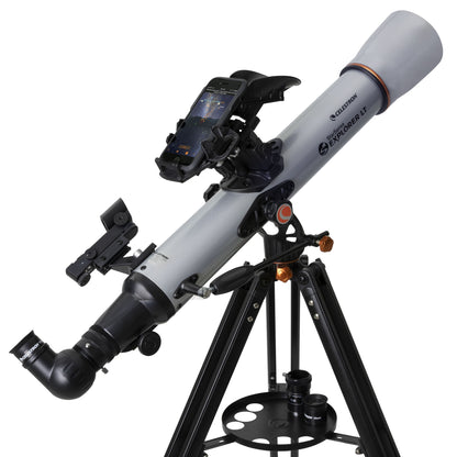 Celestron Starsense Explorer LT80AZ teleskop 80mm sølv/sort, stativ, smartphone-docking, justeringsknapper, søger.