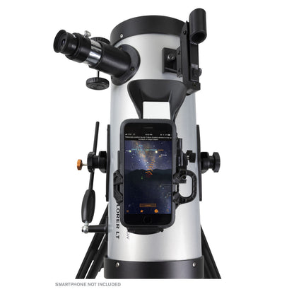 Celestron Starsense Explorer LT114AZ 114 mm teleskop sølv/sort med smartphoneholder, skærm viser stjernekort-app, SMARTPHONE IKKE INKLUDERET.