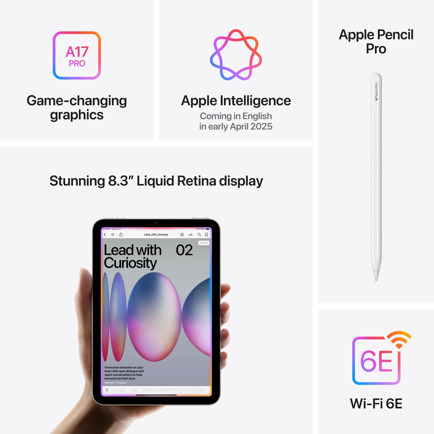Apple iPad Mini WiFi 128GB blå, A17 Pro-chip, 8,3" Liquid Retina-skærm, WiFi 6E, Apple Pencil Pro-understøttelse.