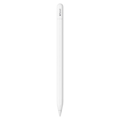 Apple Pencil USB-C stående lodret, hvid, kompatibel med iPad, synligt USB-C stik.